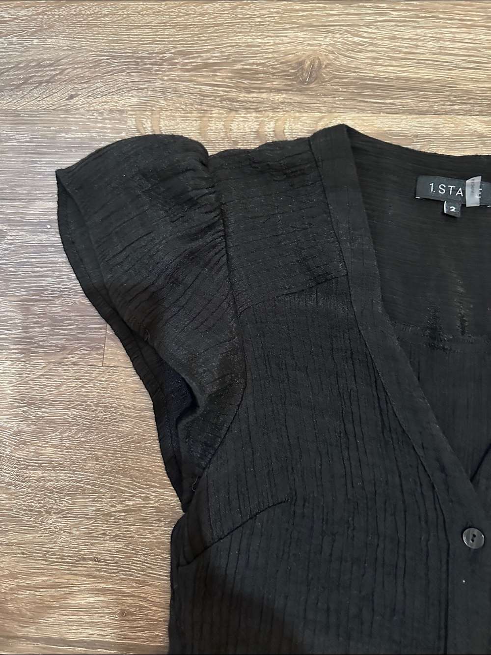 1. State Black Button-Front Ruffle Hem Mini Dress - Picture 3 of 15